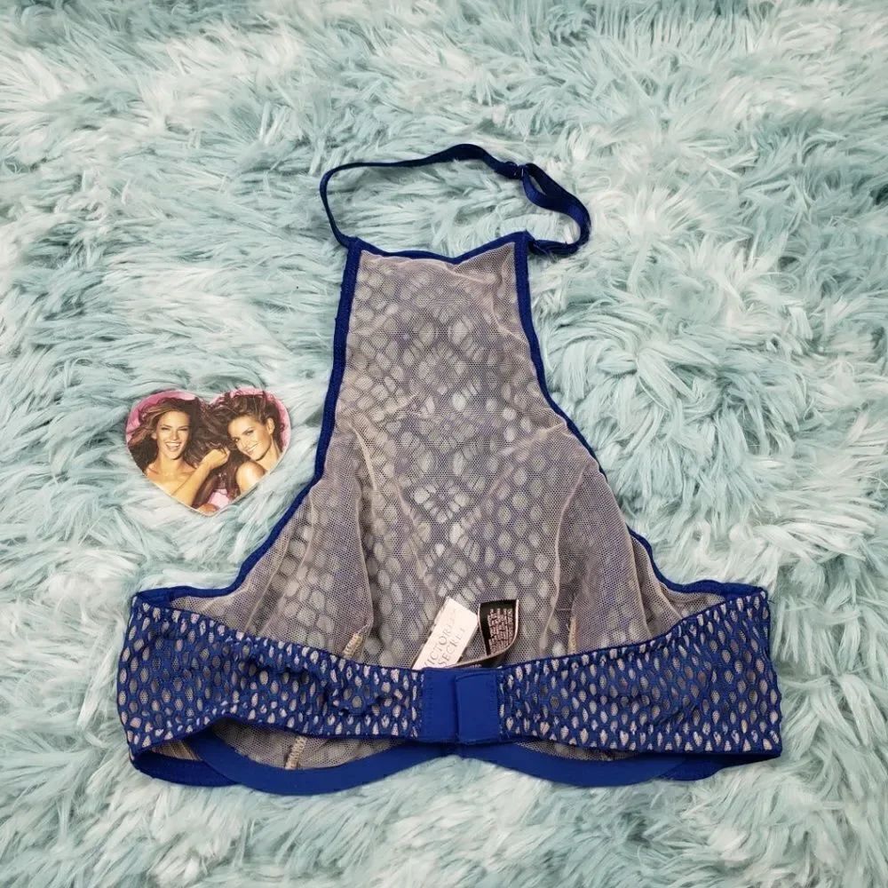 VS Blue High neck Unlined Bra Fish Net 32 B - Picture 4 of 6